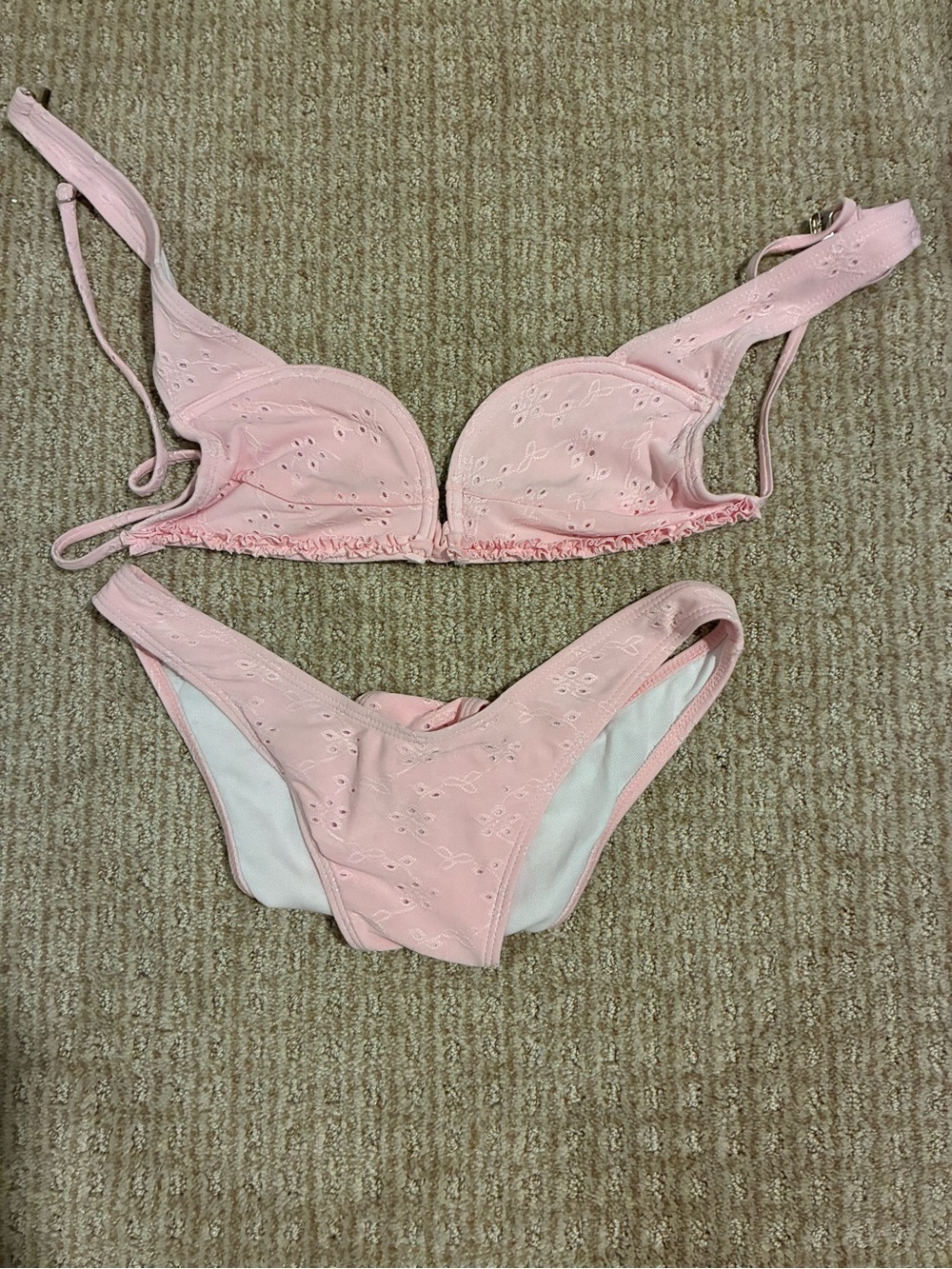 SHEIN Light Pink Eyelet Bikini Set